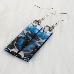 Long Dangle Blue Fluid Art Earrings